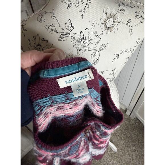Sundance Womens Small Purple Pink Colorful Fair Isle Pullover Sweater Button - Picture 5 of 7